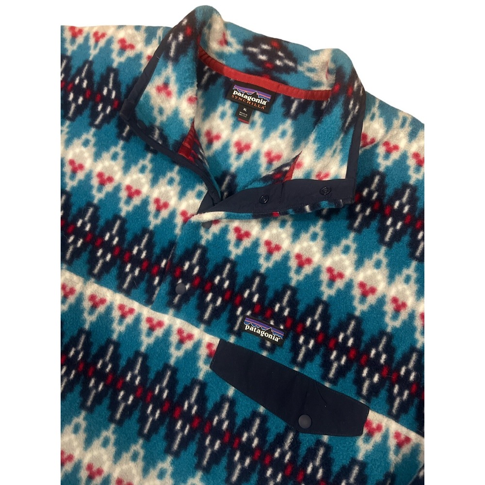 Patagonia Snap T Synchilla Fleece Pullover Men's XL Blue Aztec Geometric Rare